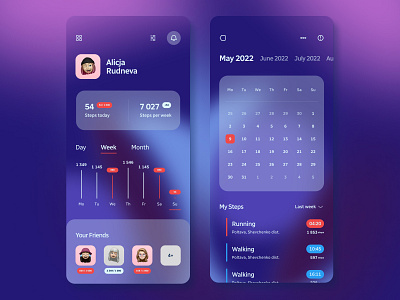 Step App actually app application blue blur calendar concept data data visualization glass gradient liquid mesh mobile new step steping typography ui violet