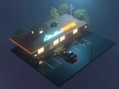 Motel 3d 3d illustration blender blender 3d car illustraion motel neon night