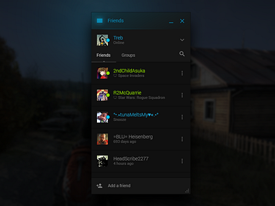 Steam Friends Dark UI app dark listing ui