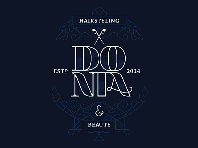 Donia Hairstyling Logo 2014 beauty blue colour dark donia hairdresser hairstyling logo monogram white