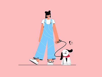 Walking out the dog 2d character adobe ilustrator characterdesign charater cute animals flat illustration illustrator