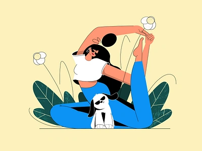 Yoga with my bestie 2d character 2dillustration adobe ilustrator charater cute animals dog illustration illustrator pet woman woman doing yoga yoga