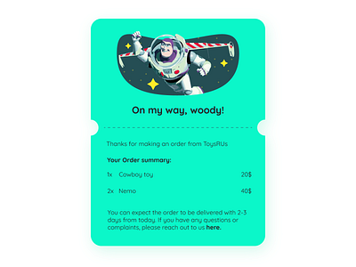 Day 017 - Email Receipt for toys store adobe buzz buzz lightyear dailyui design email illustration illustrator interaction receipt toys ui