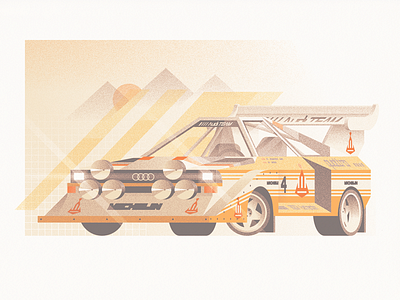 Quattro S1 E2 80s audi car geometric illustration mountains quattro rally sun synth wave wheels