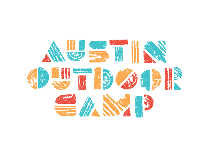 Austin Outdoor Camp type geometric stamp ink print block wood camp summer austin branding logo
