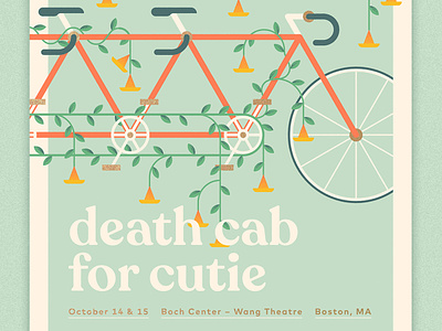 Death Cab for Cutie - Boston Poster bicycle chain crank cycle flora grain illustration poster screen print tandem trumpet vince wheel