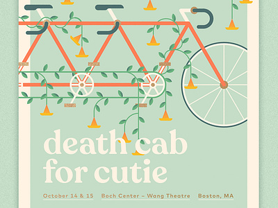Death Cab for Cutie - Boston Poster bicycle chain crank cycle flora grain illustration poster screen print tandem trumpet vince wheel