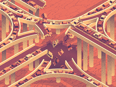 PUP Tour Poster cars collapse grain highway illustration isometric overpass sinkhole traffic