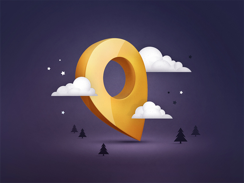Night Check logo illustration mark map pin location icon night cloud tree