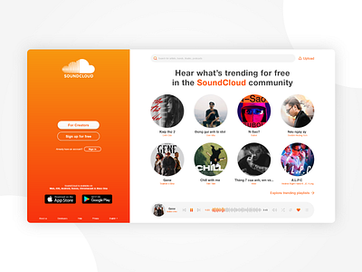 SoundCloud Redesign Concept / Web UI Design adobexd clean design clear design concept gradient landingpage modern music orange redesign soundcloud uidesign uiux webdesign