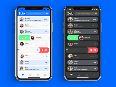 Zalo App Redesign Concept / App UI Design adobexd appuidesign blue chat app clean ui clear design dark mode dark ui instant message instant messaging redesign concept renew uiux zalo