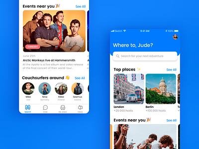 Couch Surfing :: Re-design concept app couch surfing design home screen homepage design ios travel ui ux