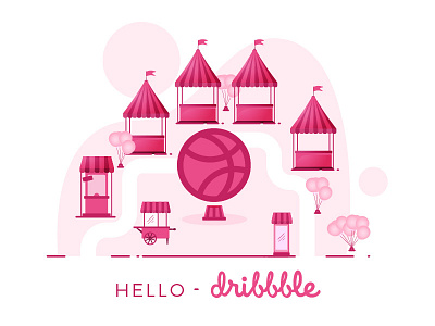 Hello Dribbble ballons circus dribbble fair illustration pink