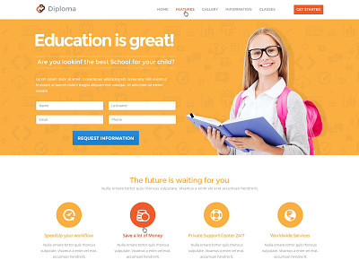 Diploma - Education Bootstrap Responsive Landing children color colorful coralixthemes diploma form kids landing landing page resource theme yellow