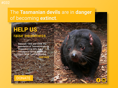 Daily UI Design Challenge- #032 Crowdfunding Campaign 031 crowfounding compaign daily dailyui donation endangered species figma raise awareness tasmanian devil taz ui userinterface