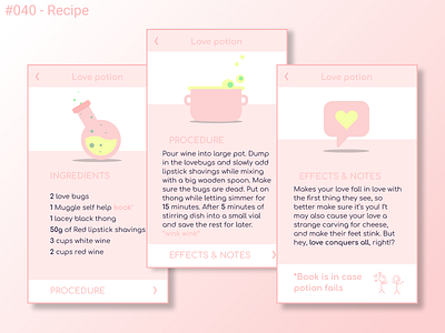 Daily UI Design Challenge- #040 Recipe 100daysofui dailiyuichallenge daily daily ui dailyui day 40 figma love potion pink recipe ui user interface userinterface