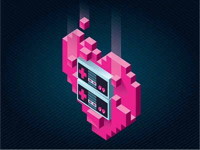 "You'll Always Be My Player Two" 3d 8bit controller heart illustration isometric lover nes nintendo pixel voxel