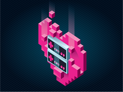 "You'll Always Be My Player Two" 3d 8bit controller heart illustration isometric lover nes nintendo pixel voxel