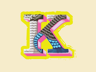 36 Days of Type — K for Kookaburra 36 days of type animal alphabet birds branding feathers illustration kookaburra lettering logos type