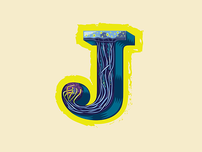 36 Days of Type — J for Jellyfish 36 days of type animal alphabet branding illustration jellyfish letter j logo logos logotype tentacles type typography