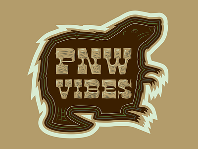 PNW Vibes Beaver Sticker beavers branding design drawing illustration logo oregon pnw type typography vector wood type