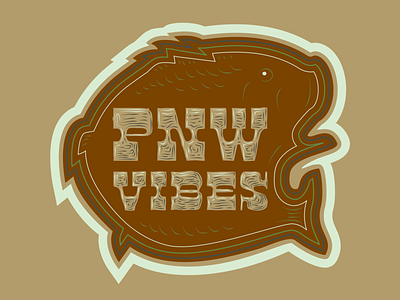PNW Vibes -- Largemouth Bass Sticker bass branding drawing fish illustration logo silhouette typography vector wood type