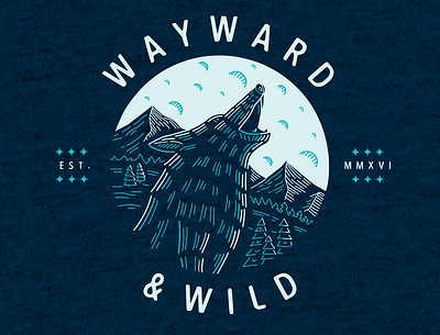 Wayward & Wild Tee Design branding design drawing icon illustration logo trees typography ui ux vector wild wolf