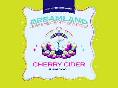 Magical Moth Week Day 3 -- Dreamland Cherry Cider alex burch beer label branding design drawing hands illustration logo moths trippy typography ui ux vector
