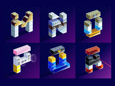 36 Days of Type 2022 -- Lego Theme -- M through R app blocks branding design drawing illustration isometric lego lettering logo typography ui ux vector