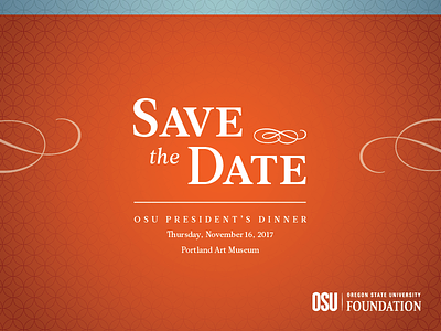 2017 OSU President's Dinner Save the Date design illustration layout orange pattern script texture typography