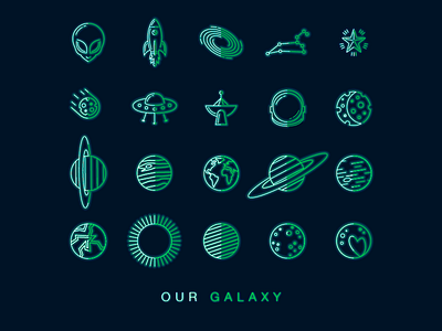 Galaxy Icons alex burch alien branding constellation design drawing graphics icon icons illustration illustrations logo neon planets space stars typography ui ux vector