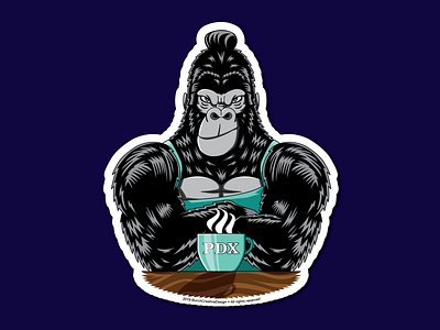 PDX Gorilla Barista Sticker barista branding coffee drawing gorilla illustration oregon portland vector