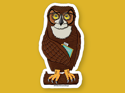 PDX Studious Owl Sticker birds branding design drawing feathers illustration owl portland ux vector