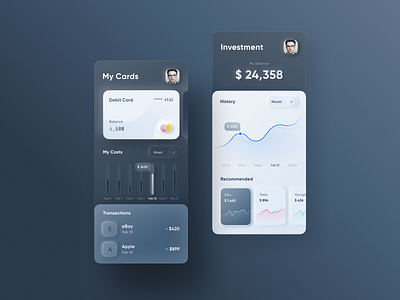 Skeumorph Banking App 3d app bank app banking credit card dashboard debit card finance fintech ios mobile banking modern neumorphism skeumorph app skeumorphic skeumorphism slider transactions ui