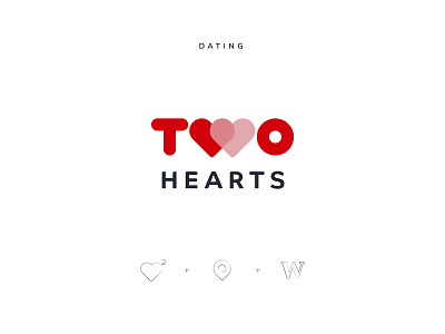 Two Hearts Logo Design branding concept dating heart icon identity location logo red simple two typography vector w logo