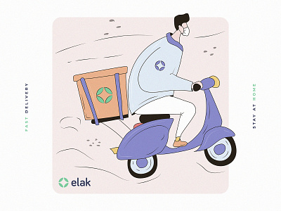 Illustration for Elak branding coronavirus delivery design fast food identity illustration logo man scooter service simple sketch ui vector web