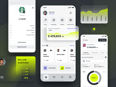 Finance Service – Mobile App app app design balance bank banking business card cash exchange money finance app fintech gradient graph mobile modern money neon service ui ux