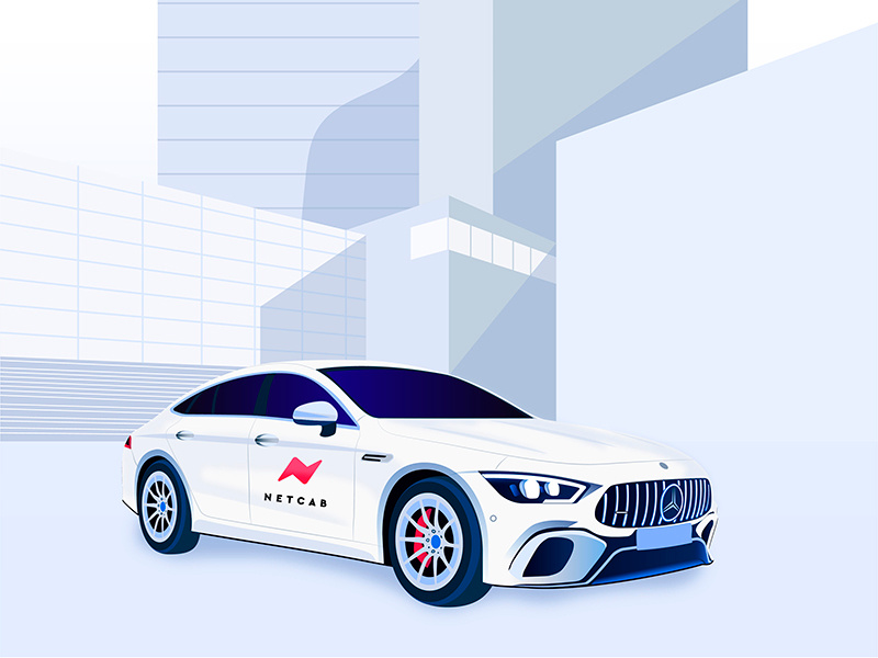 Netcab illustration city cab mercedes benz taxi car modern vector sketch ux ui app branding logo design illustration identity