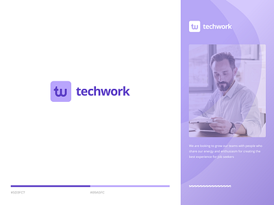 Techwork Logo Design design find job identity it job logo logo mark logotype modern modernism purple search startup logo technology techwork tw logo typogaphy vector