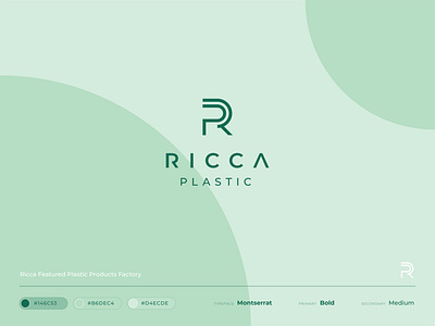 Ricca Plastic – Logo design branding color palette design green icon identity illustration logo logo mark modern rp simple sketch symbol typogaphy typography vector visual identity