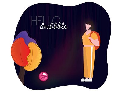 Hello Dribbble! character dribbblers first shot forest hello dribbble illustration minimalistic modern player