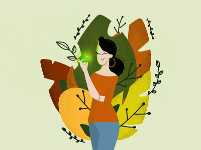 Magical Apple apple character design flat garden healthy illustration ipad pro leaf magic orange procreate woman