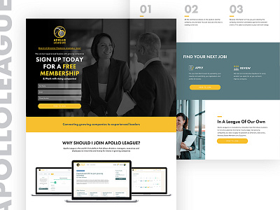 Landing Page for Apollo League agancy business clean design flat flat colors green landing page minimal mockup responsive design typography ui ux web design white yellow