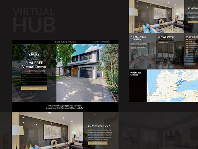Landing Page for Virtual Hub in Toronto clean dark theme gold graphic design landing page real estate agency simple ui ux virtual reality web design