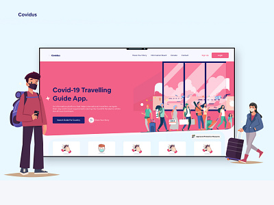 Covidus - Covid 19 Travelling Guide App app covid19 design illustration mobile app product design travel app ui design ux uxdesign webapp webdesign