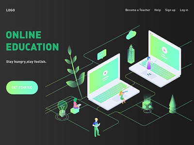 Online Education 2.5d illustration ui webdesign