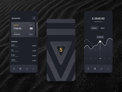 Shadow Vault Digital Banking App app black blockchain clean color crypto cryptocurrency design gold mobile native app ui ux