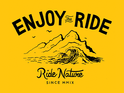 Ride Nature apparel hand drawn illustration ink lettering ride nature surfing type typography waves