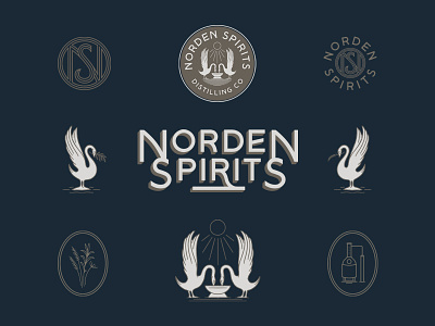 Norden Spirits art deco branding floral liquor minimal monogram norden spirits spirits swan vintage