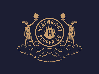 Heatwright Pepper Co. badge branding clouds flames god hot sauce minimal mythical sans serif vintage
